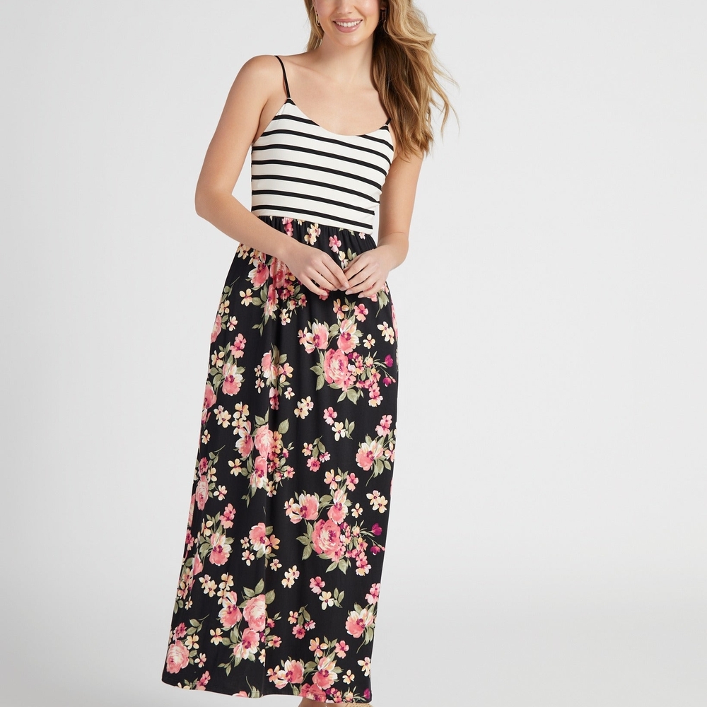 Vanilla Bay Black and White Spaghetti Strap Maxi Dress